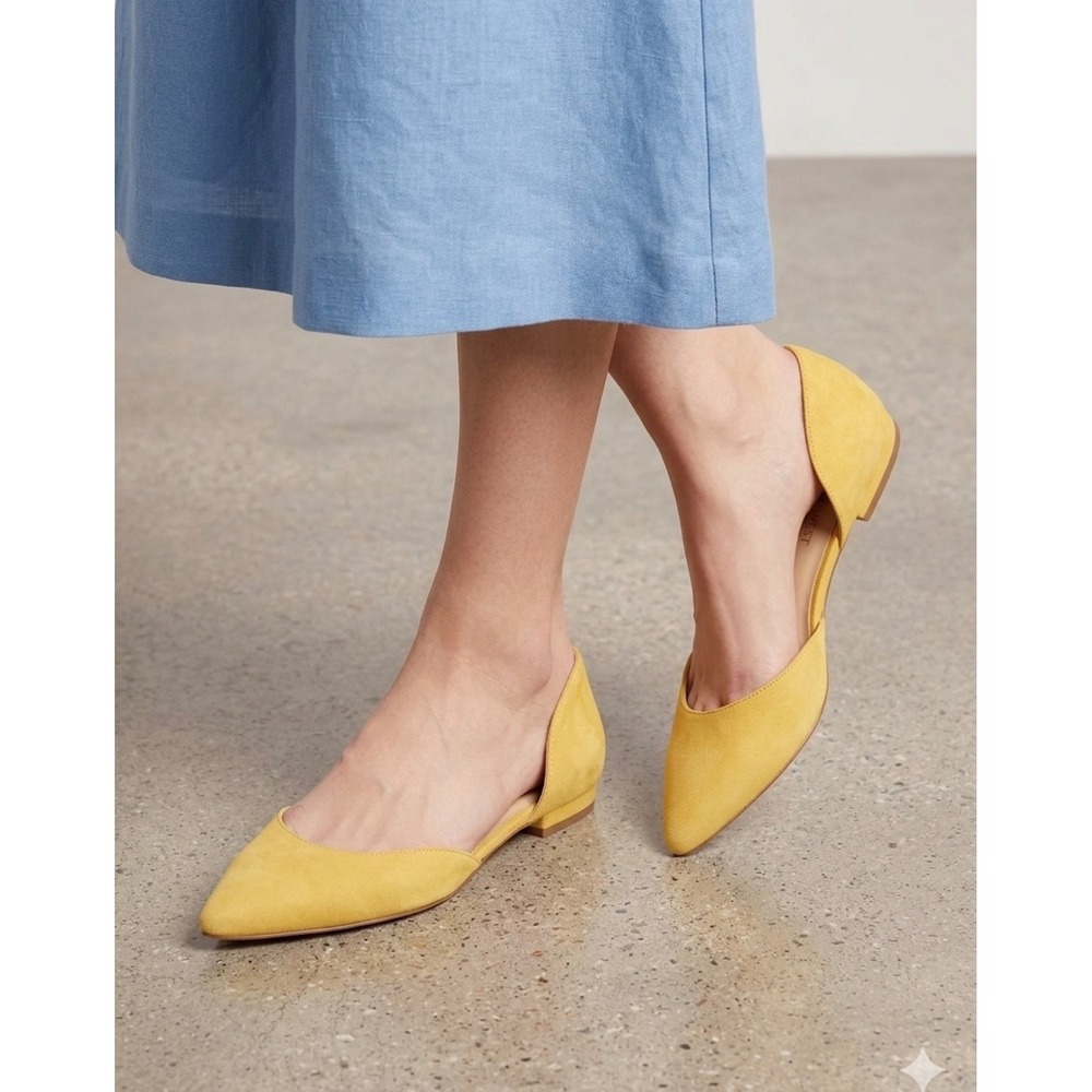 Nine West Starship Yellow Leather d'Orsay Pointed Toe Flats 10.5M